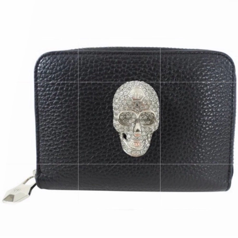 NEW🔥PHILIPP PLEIN Limited Edition Crystal Skull Leather Continental Wallet🔥